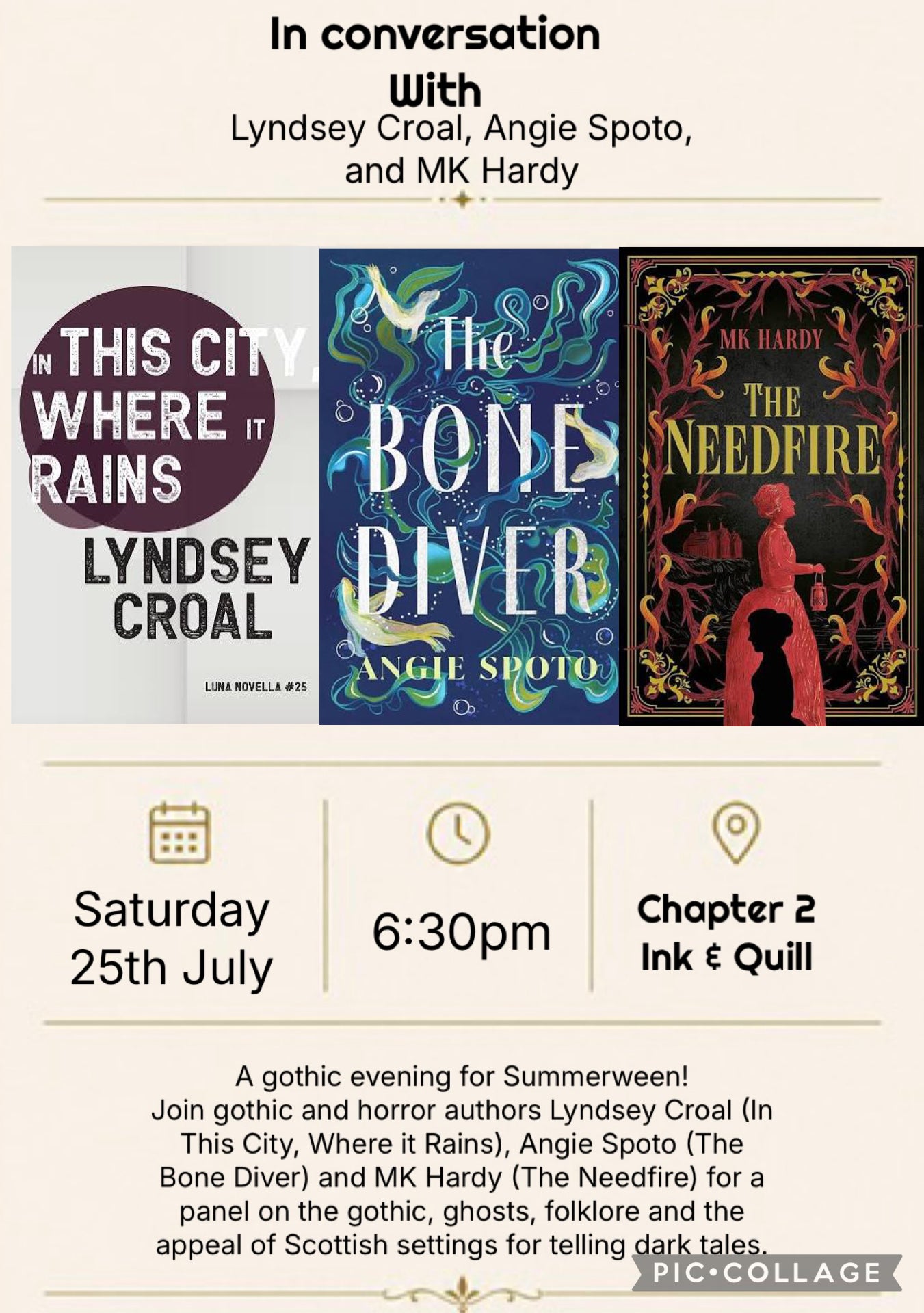 A gothic evening for summerween with Lyndsey Croal, Angie Spoto and MK Hardy