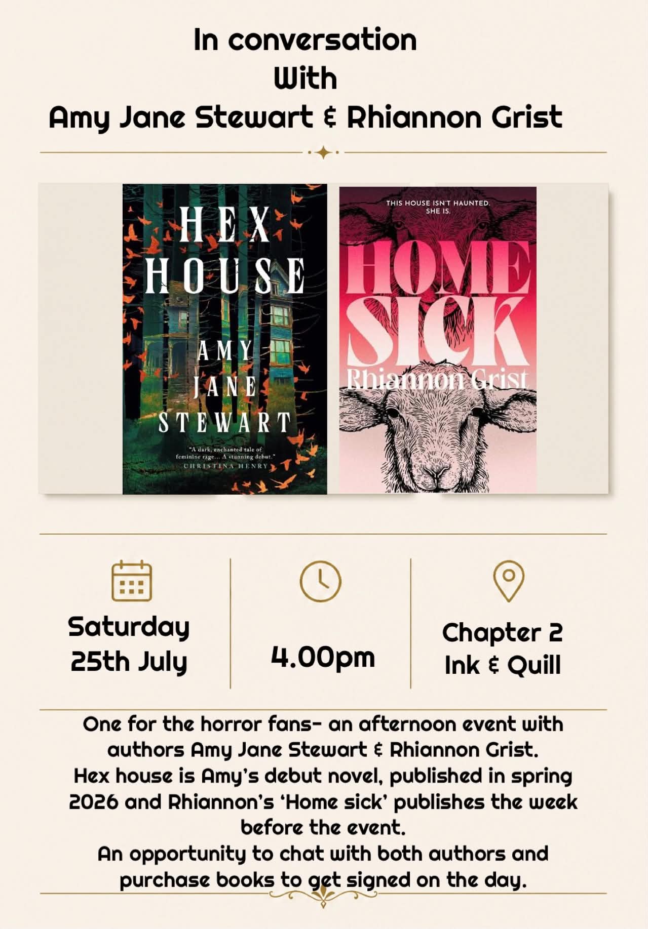 Author event - Amy Jane Stewart & Rhiannon Grist - horror