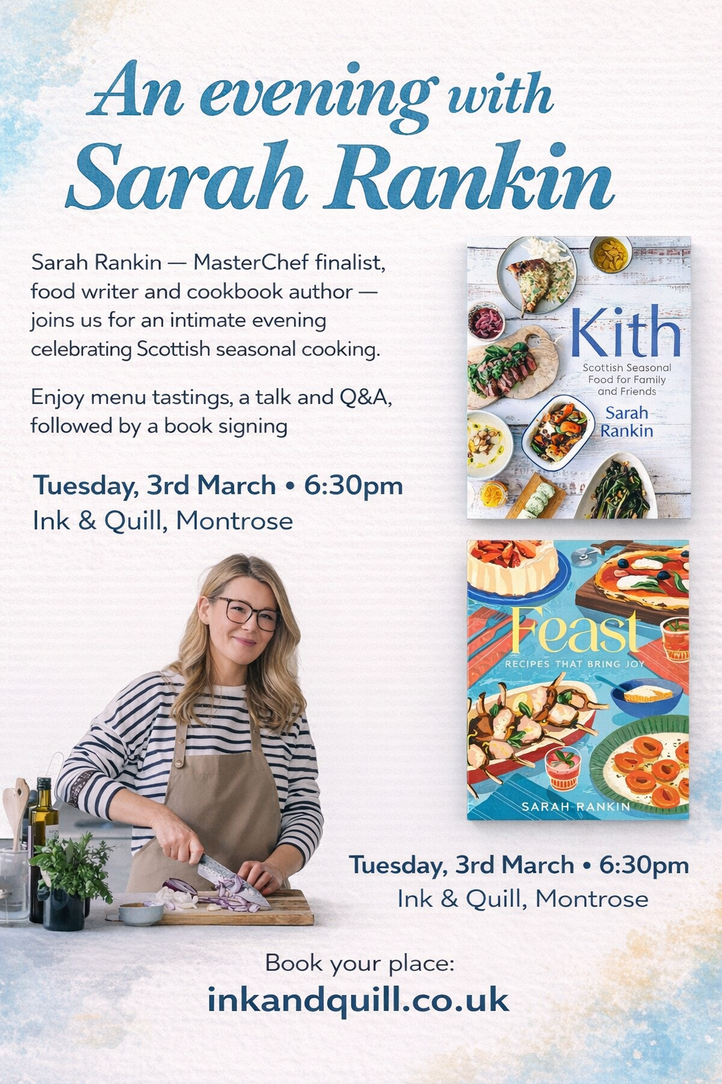 An evening with Sarah Rankin - cookbook author/chef/masterchef finalist