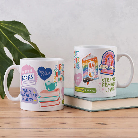 Bookish stickers mug