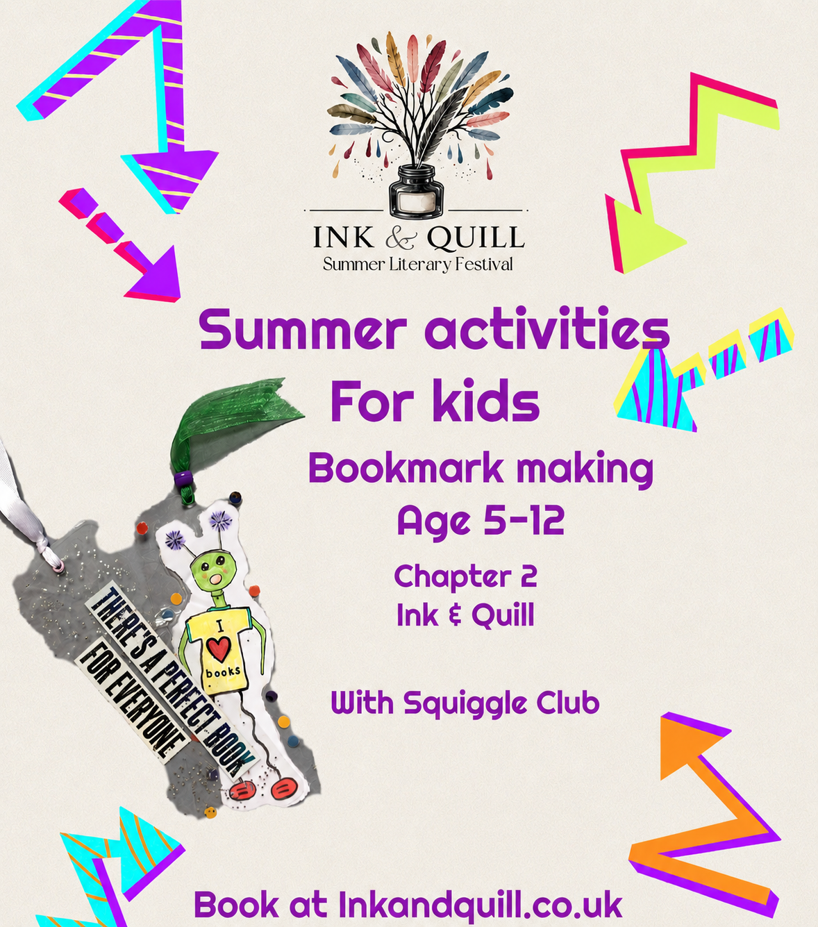 Ink & Quill free summer activities - bookmark making