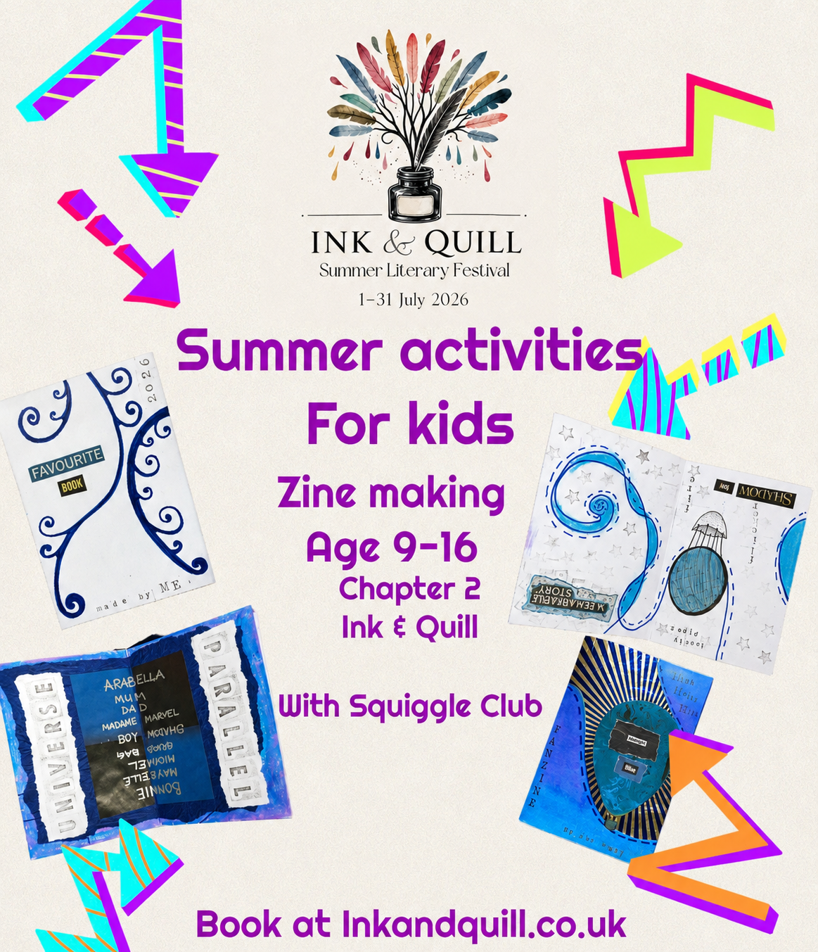 Ink & Quill free summer activities - zine making